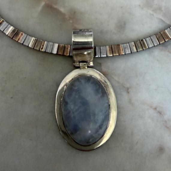 Vintage Silver Oval Moonstone Omega Chain