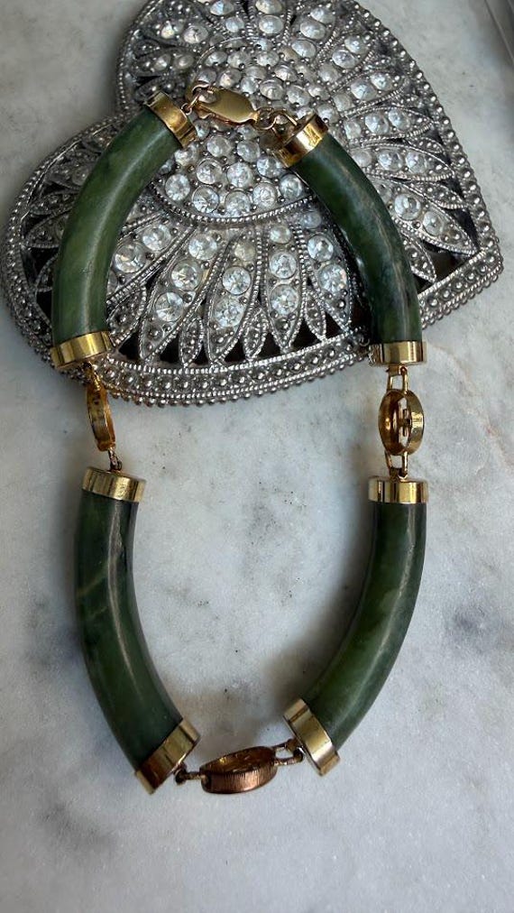 Vintage Silver Gold Plated Jade Bracelet