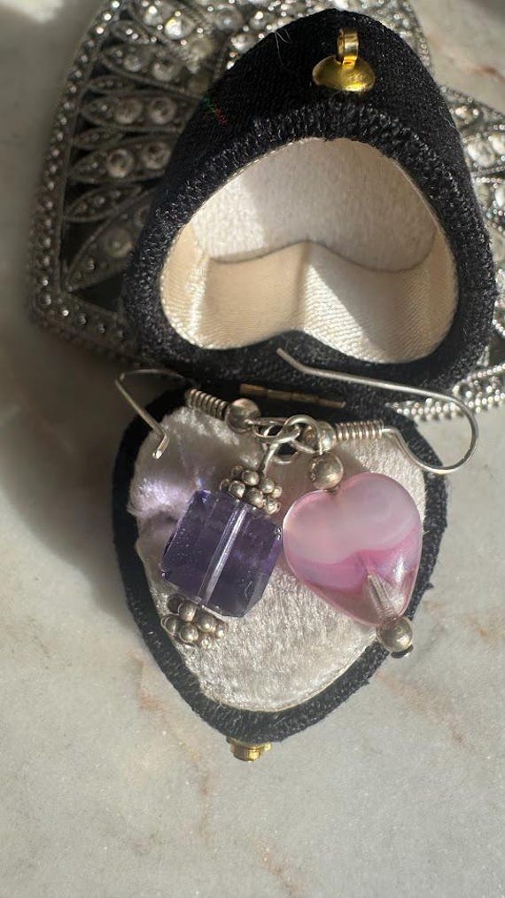 Hand Made Silver Crystal Heart Earrings