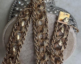 Vintage Antique Gold Heart Link Charm Bracelet