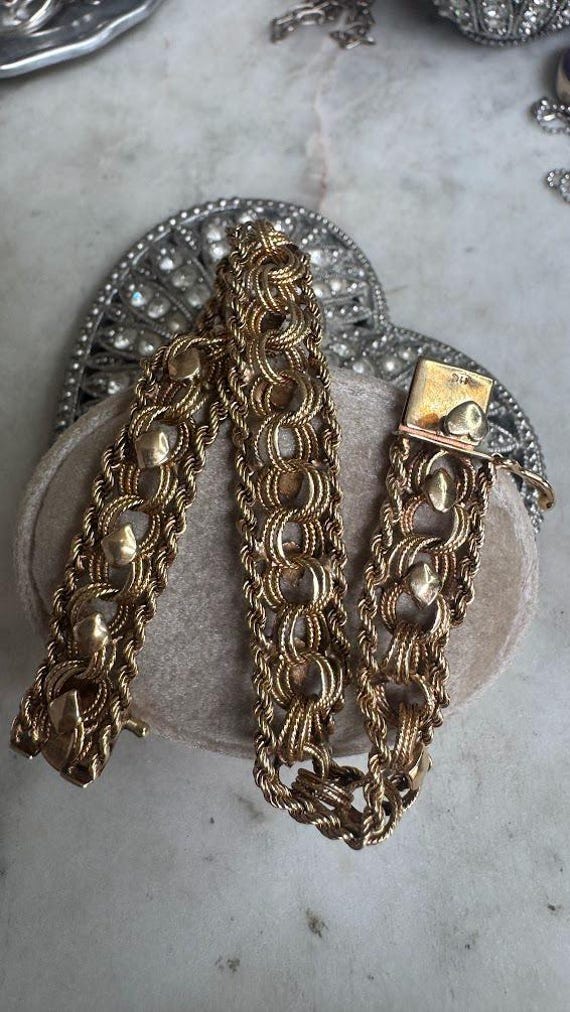 Vintage Antique Gold Heart Link Charm Bracelet