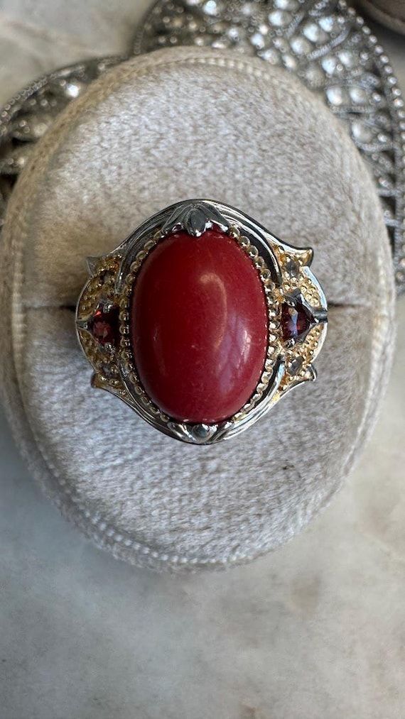 Vintage Silver and Gold Plated Cornelian Agate Michael Valitutti Designer Ring