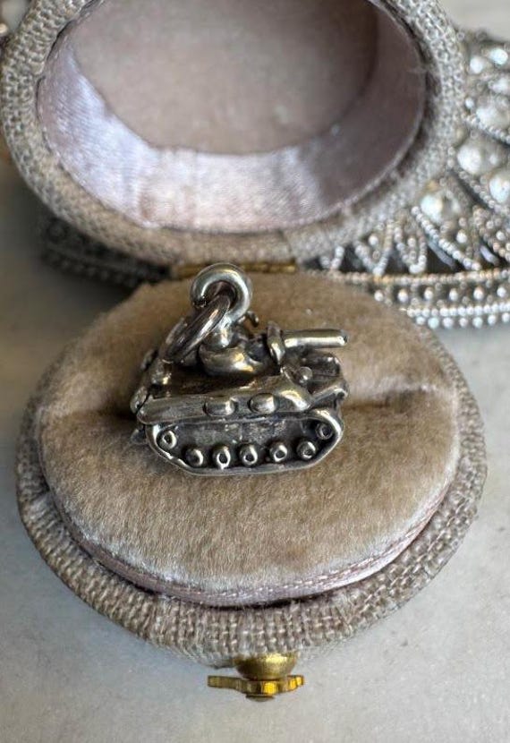 Vintage Silver Military Tank Charm