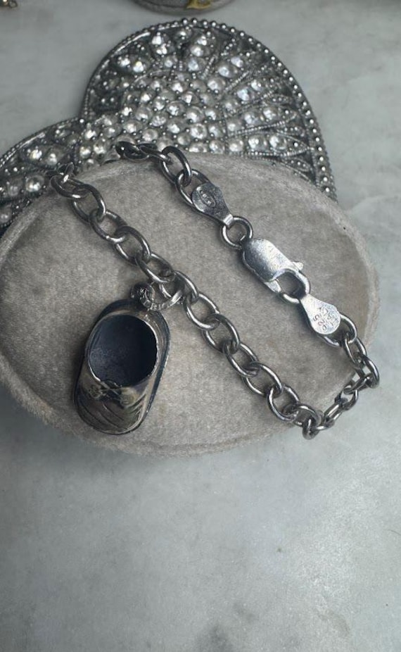 Vintage Antique Rare Silver Baby Shoe Charm Bracelet