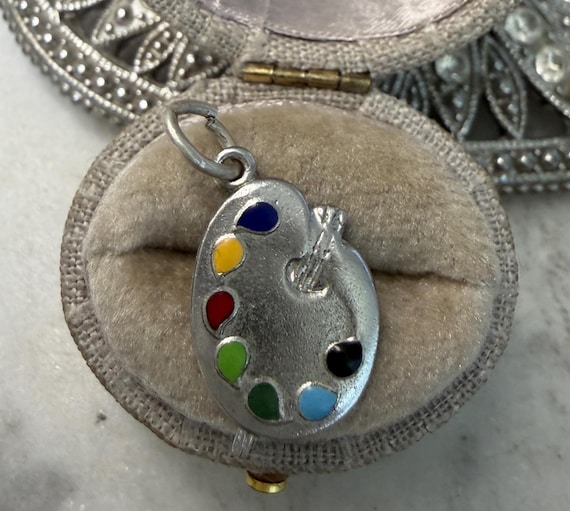 Vintage Silver Enamel Paint Artist's Palette Charm