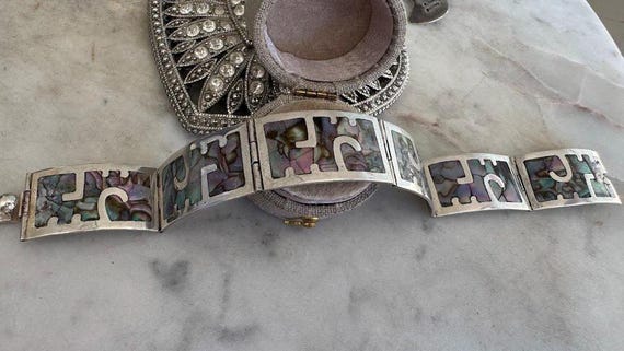 Vintage Mexican Silver Link Abalone Bracelet