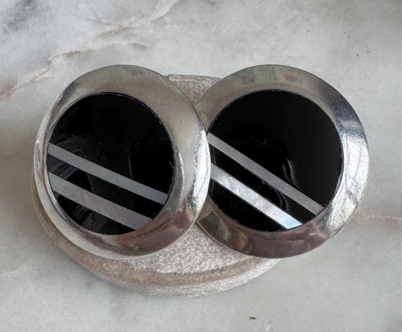 Vintage Silver Black Onyx Earrings