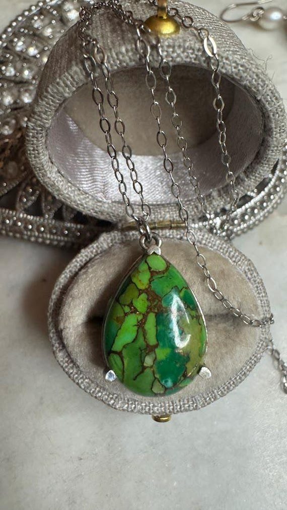 Vintage Silver Green Copper Turquoise Pendant
