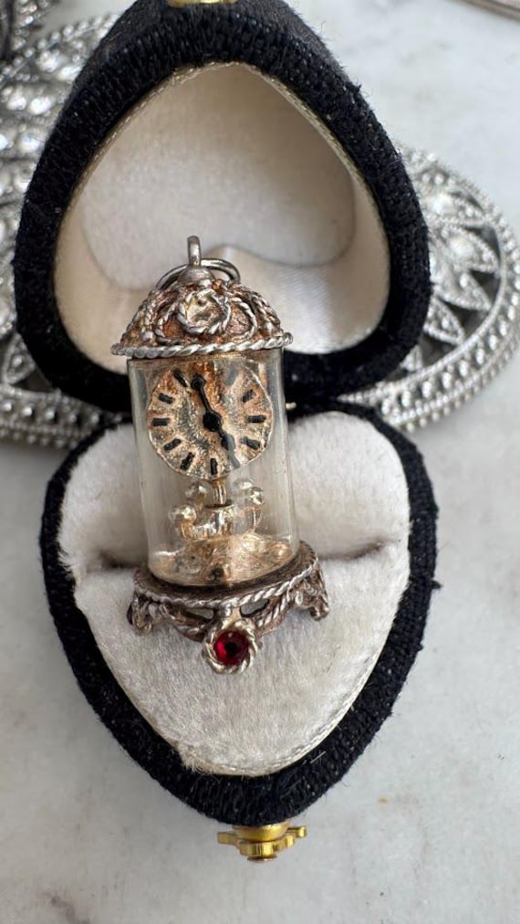 Vintage Antique Silver Glass Clock "Time Capsule" Charm
