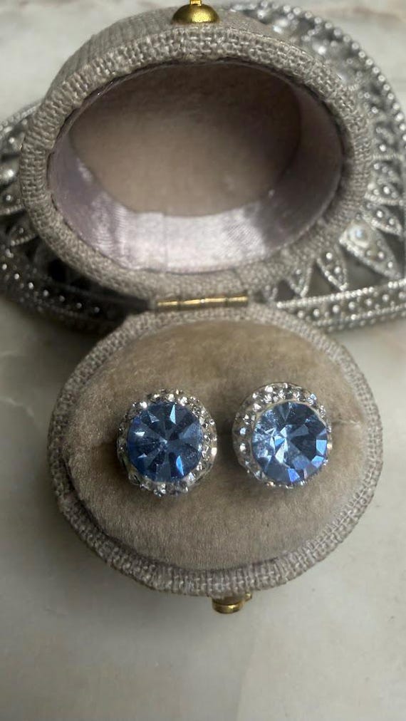 Silver Blue Halo CZ Stud Earrings
