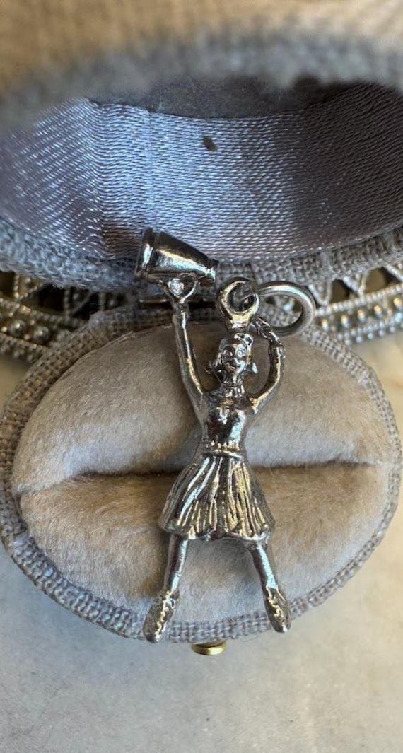 Vintage Silver Cheerleader with Megaphone Charm Pendant