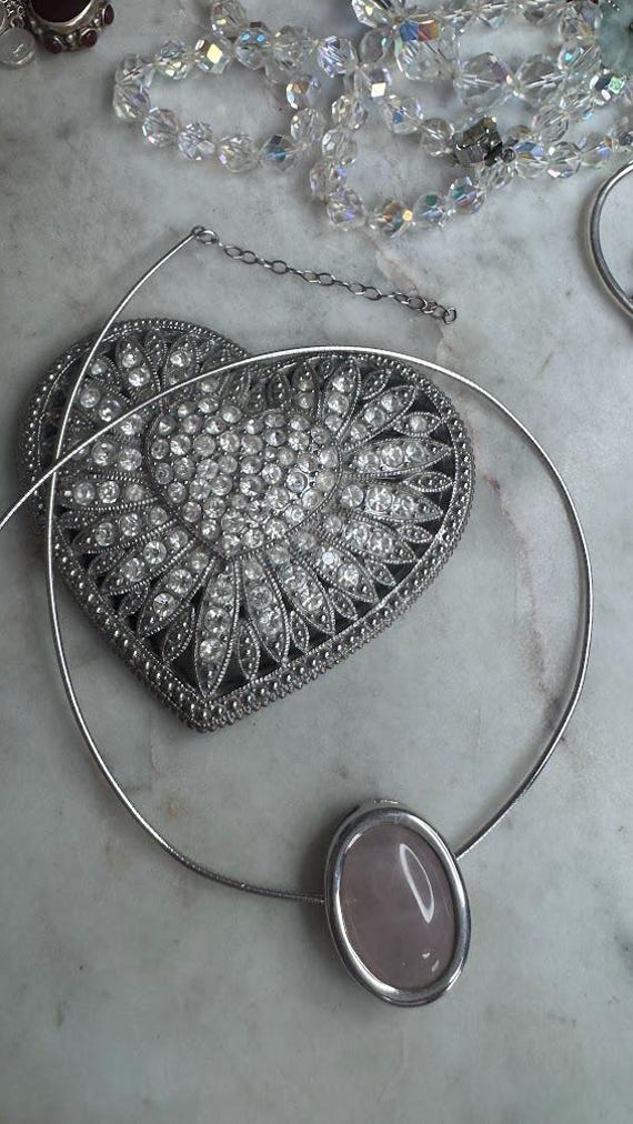 Vintage Silver Oval Rose Quartz Slide Omega