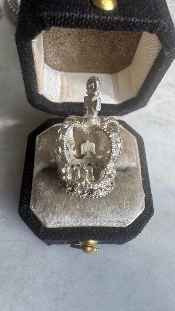 Vintage Silver Rare King Crown Charm Pendant