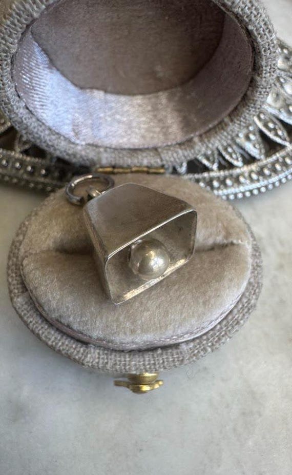 Vintage Antique Silver Square Bell Charm