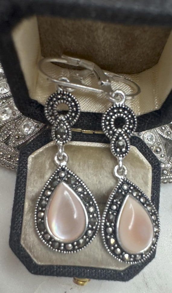 Silver Mother of Pearl Marcasite Earrings