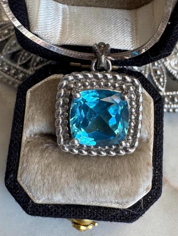 Vintage Silver Blue Topaz Pendant Necklace