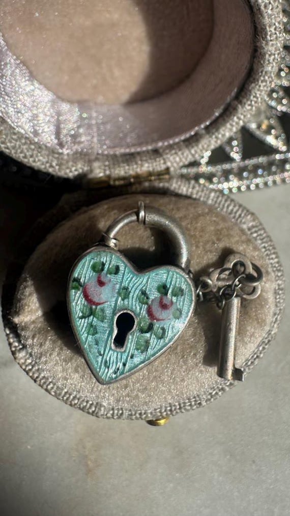Vintage Antique Walter Lampl Heart & Key Floral Charm