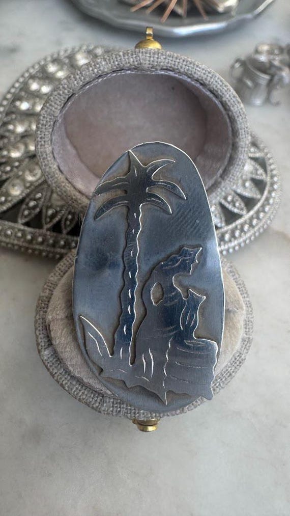 Vintage Rare Silver Reuven Woman at the Well Brooch Pendant