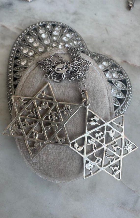 Vintage Silver Stars Nature Design Pendant Chain