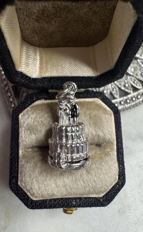 Vintage Silver Rare Bride Groom & Baby Carriage Moveable Charm