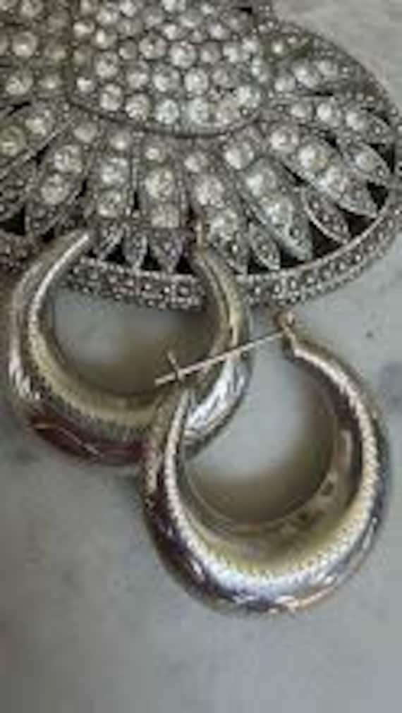 Vintage Silver Etched Design Hoop Earrings