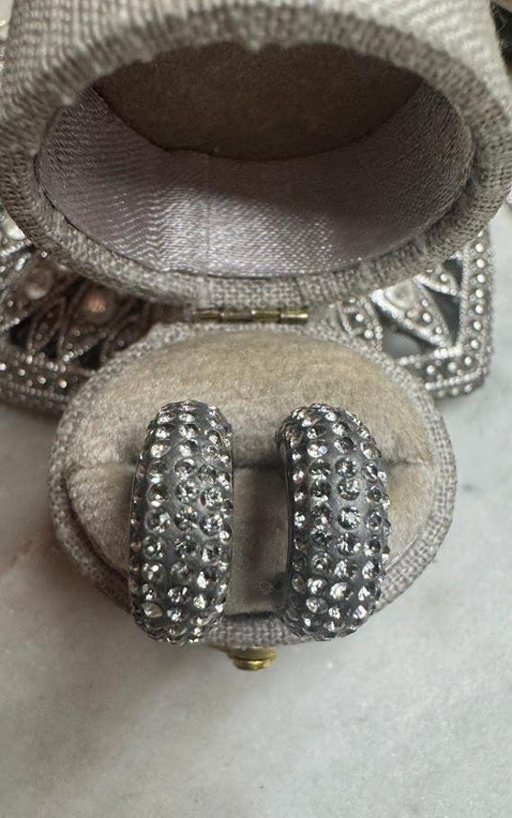 Silver Tone Swarovski Crystal Hoop Earrings