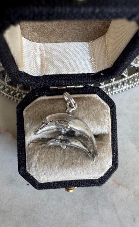 Vintage Silver Mother & Baby Dolphins Charm Pendant