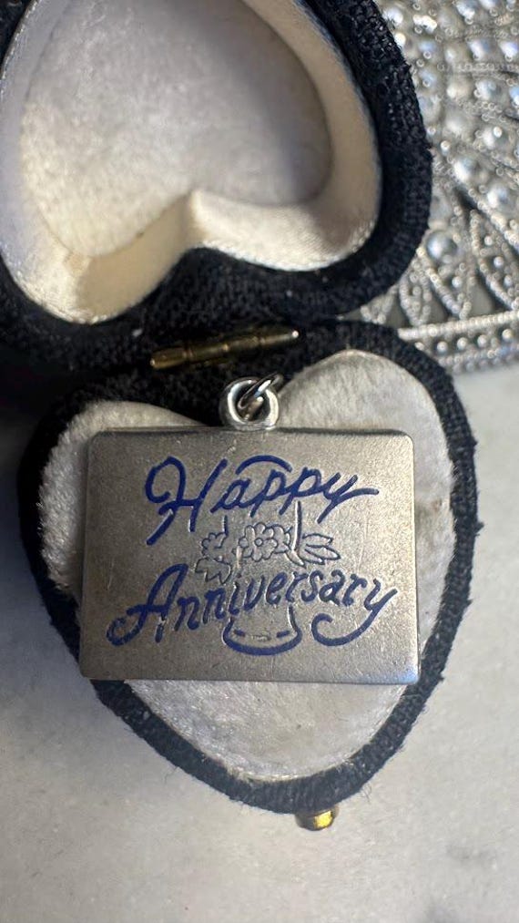 Vintage Antique Silver Happy Anniversary Charm
