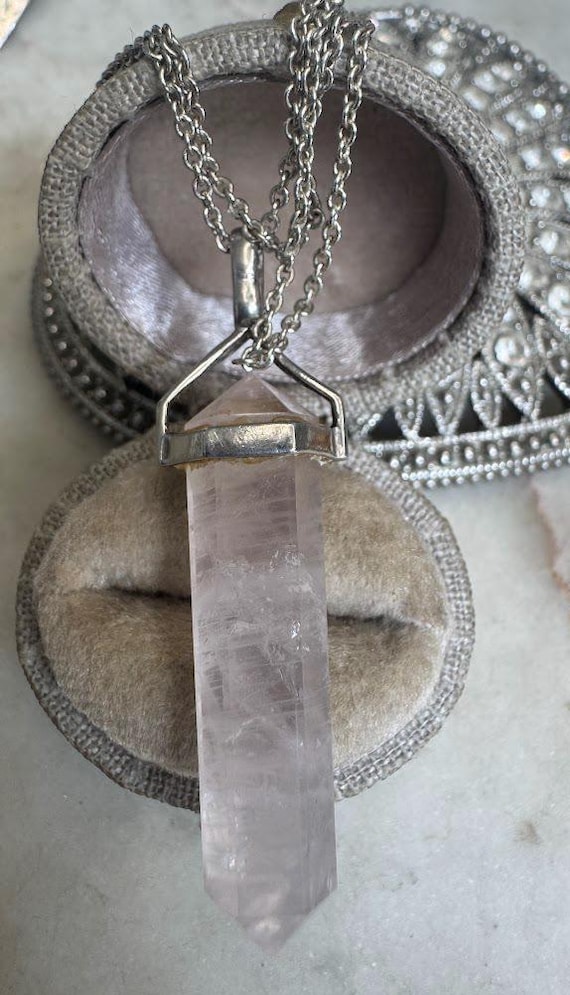 Vintage Silver Rose Quartz Pendant Necklace