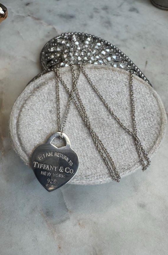 Silver Tiffany Heart "Please Return To" Pendant Necklace