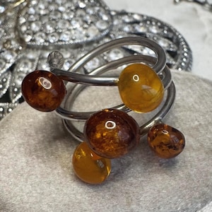 Vintage Silver Amber Bead Ring