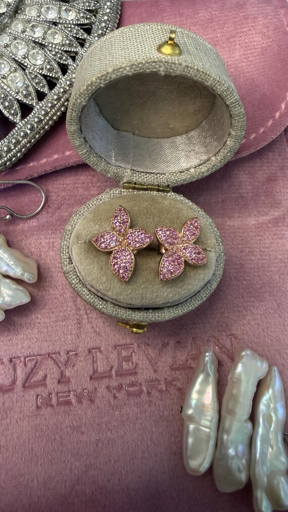 New Rose Gold over Silver Suzy Levian Pink Sapphire Petal Earrings
