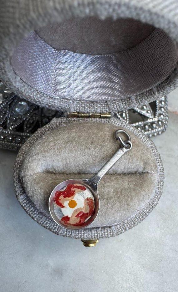 Vintage Silver Eggs & Bacon Frying Pan Charm