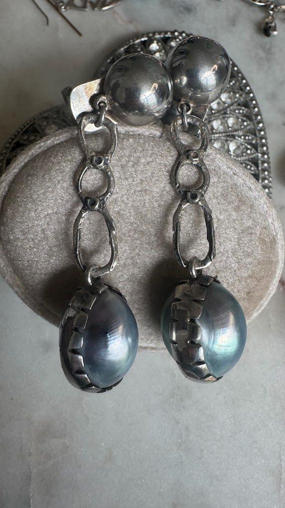 Vintage Silver Black Pearl Earrings