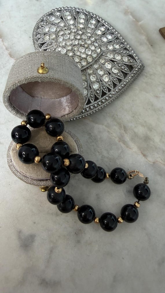 Vintage Gold Black Onyx Beaded Bracelet