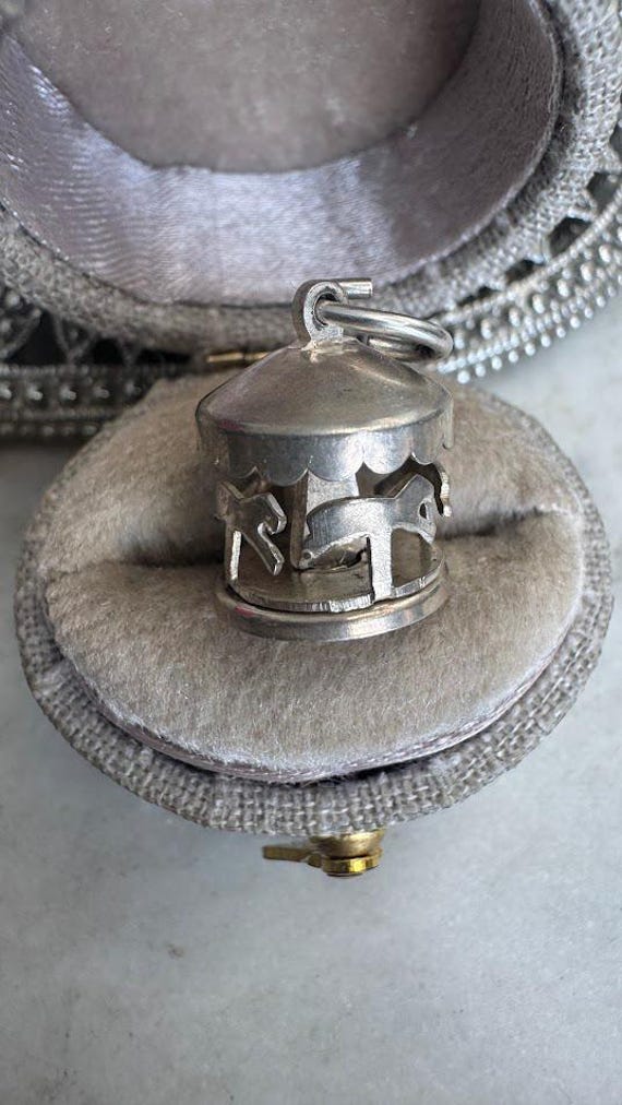 Vintage Antique Silver Movable Carousel Charm