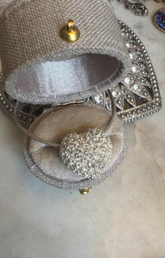 Vintage Silver Pave Heart Pendant on Snake Chain