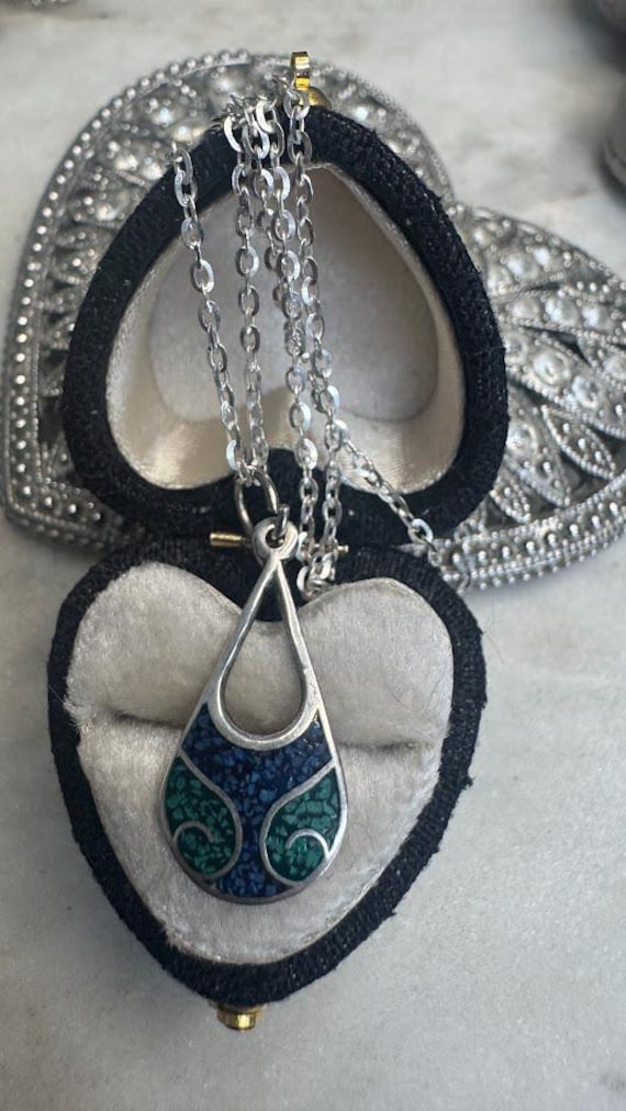Vintage Silver Turquoise & Lapis Pendant Necklace