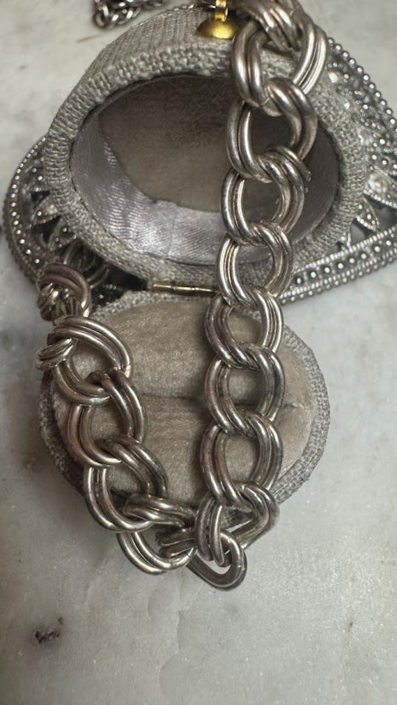 Vintage Silver Double Link Charm Bracelet