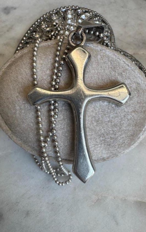 Vintage Silver Cross Pendant Beaded Chain