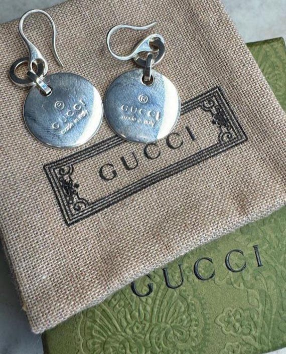 Silver Gucci Made in Italy Round Disc Dangle Earrings - Etsy