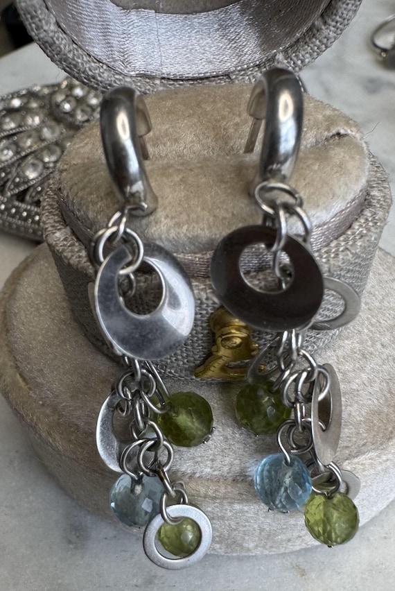 White Gold Multi-Stone Dangle Earrings
