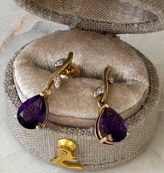 Vintage Gold Amethyst Earrings