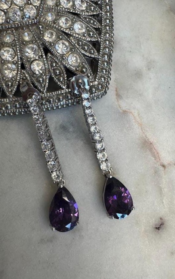 Silver Amethyst & Cubic Zirconia Dangle Earrings