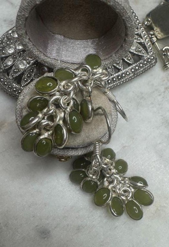 Vintage Silver Jade Dangle Earrings