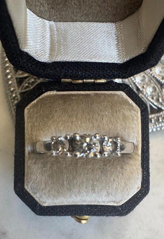 Vintage White Gold Diamond Band Ring Past Present Future