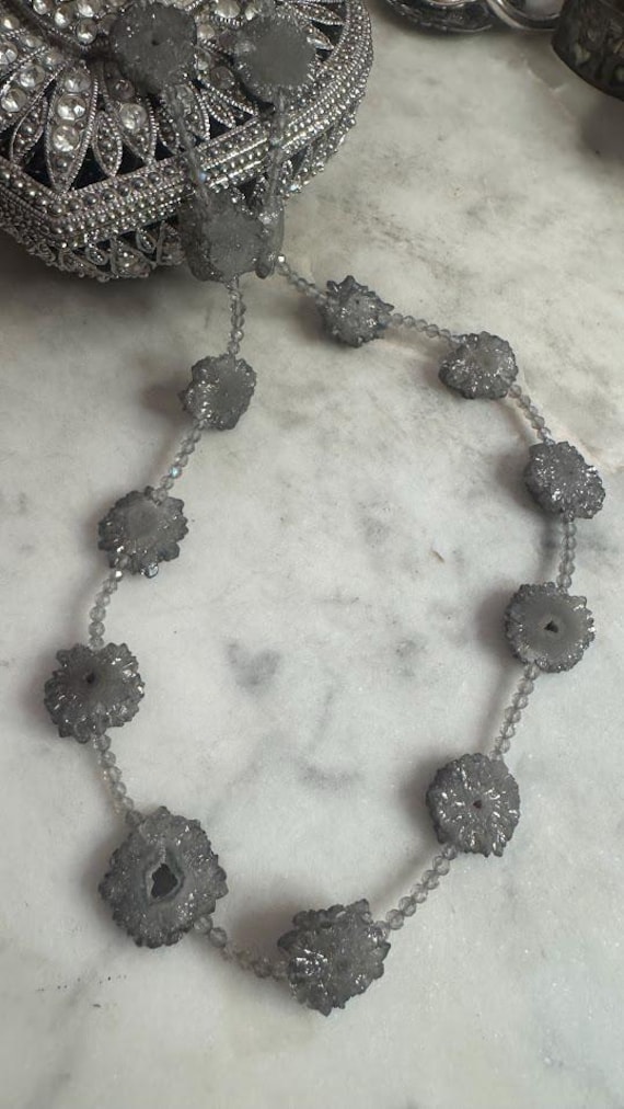 Vintage Silver Blue Crystal Pendant Necklace