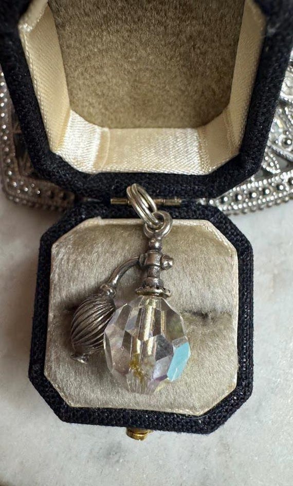 Vintage Silver Antique Crystal Perfume Bottle Charm