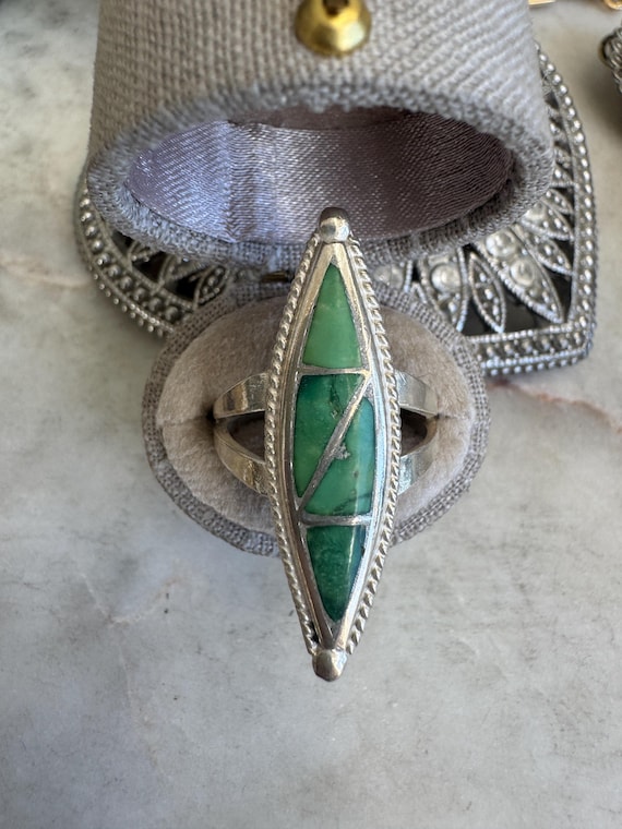 Vintage Silver Navette Turquoise Ring