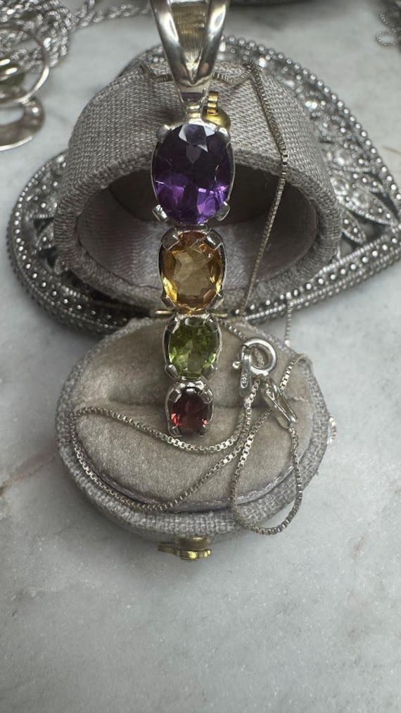 Vintage Silver Multi-Gemstone Pendant